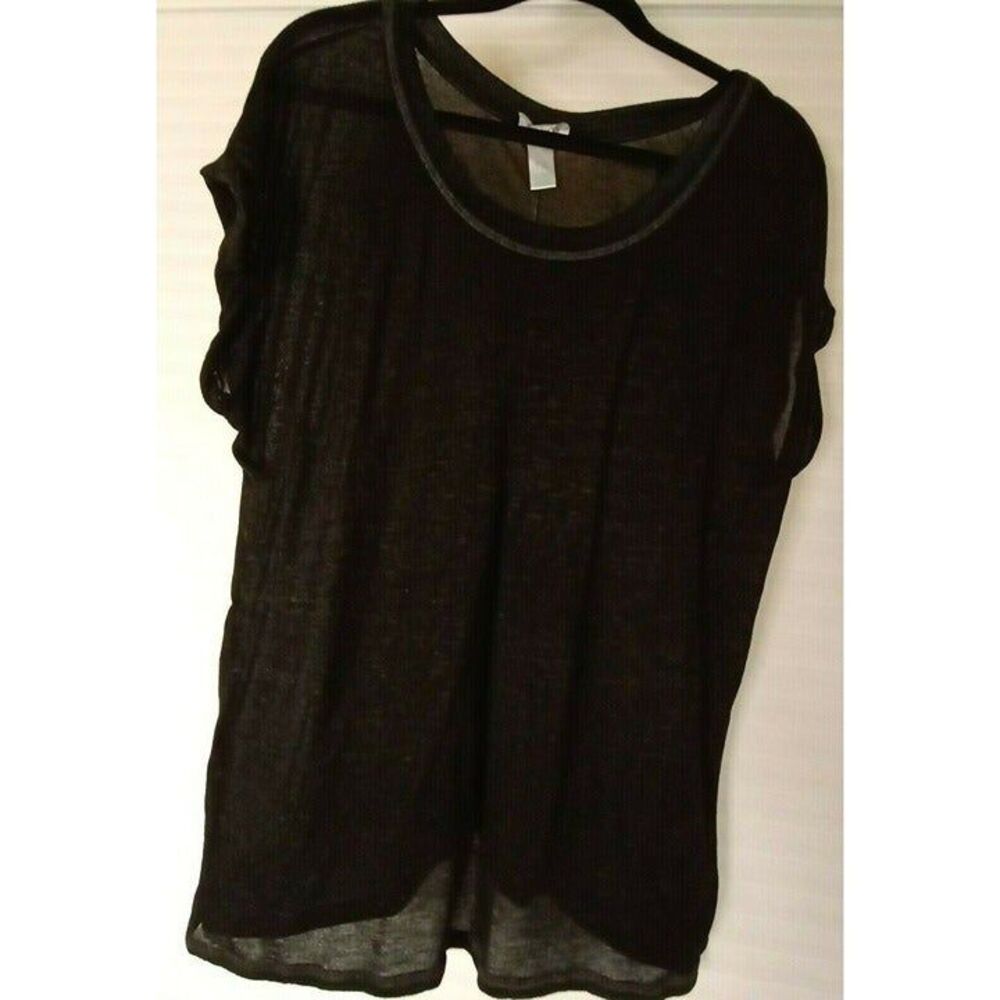 Just Be Women's Size 1X Sheer Black Scoop Neck Stretch Top